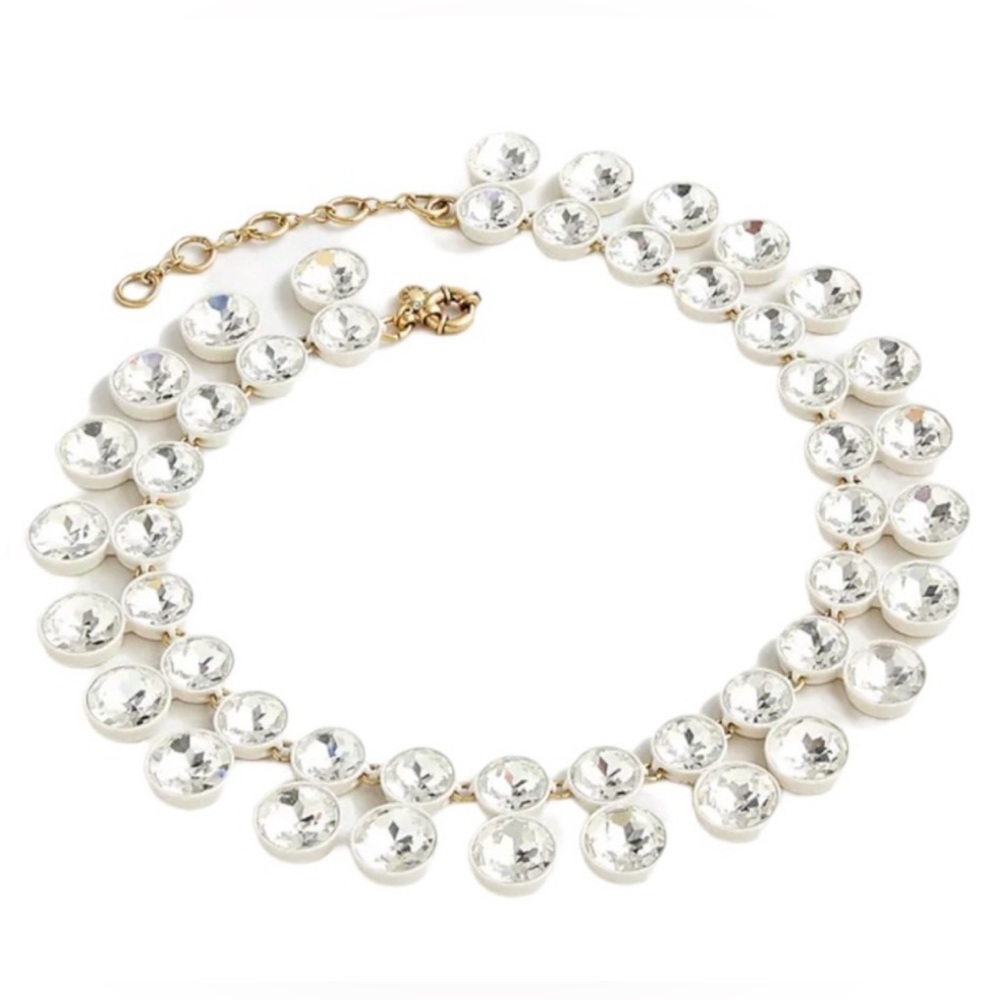 NWT J. Crew White Crystal Sparkly Double Drop Necklace